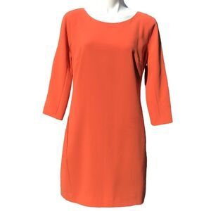 Reiss Size 10 Orange Shift Dress 3/4 Sleeve Hip Pockets Good Condition Size 10